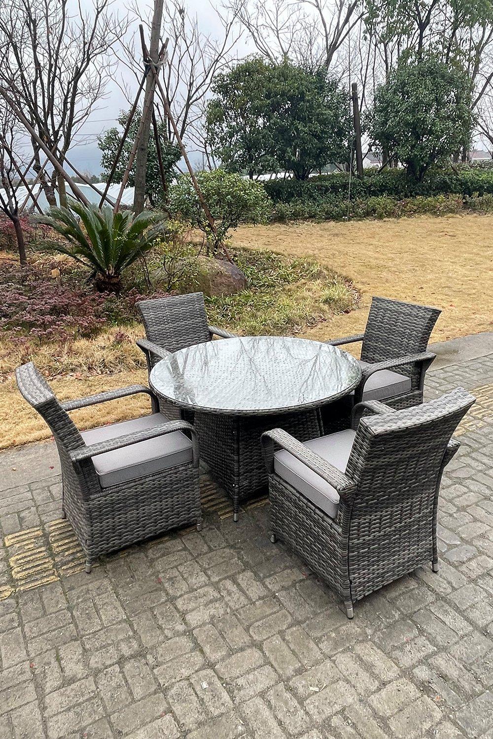 Rattan Dining Set Table And Chair Sets PE Wicker Patio Outdoor 4 Chairs Plus Round Table